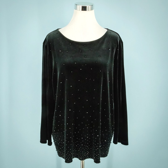 Chico's 3 Size XL Black Traveler's Velvet Jewel Rhinestone Embellished Knit Top - Picture 1 of 6